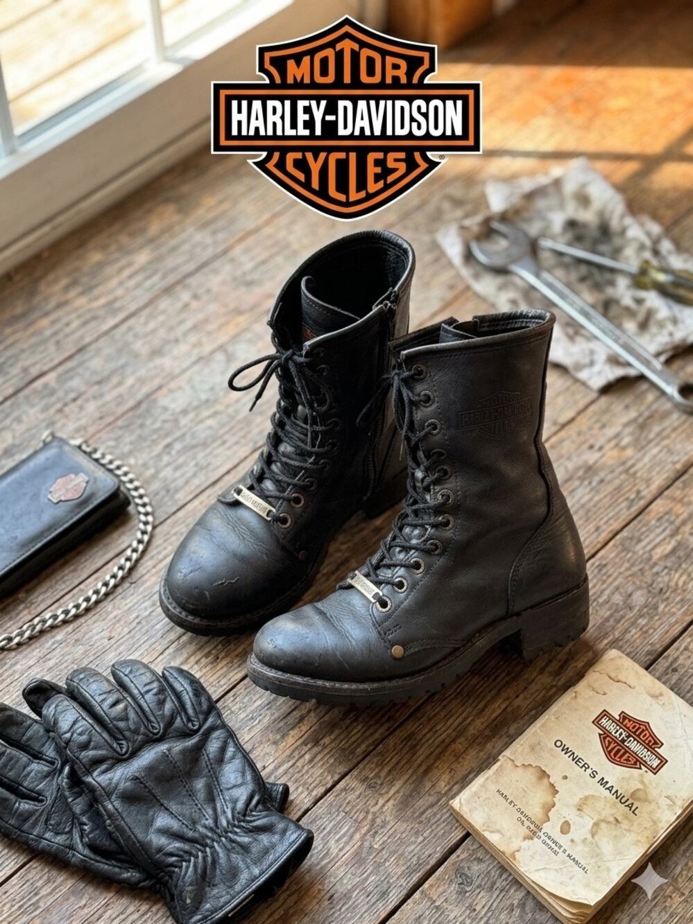Harley-Davidson Laleen Black Leather Lace-Up Biker Boots